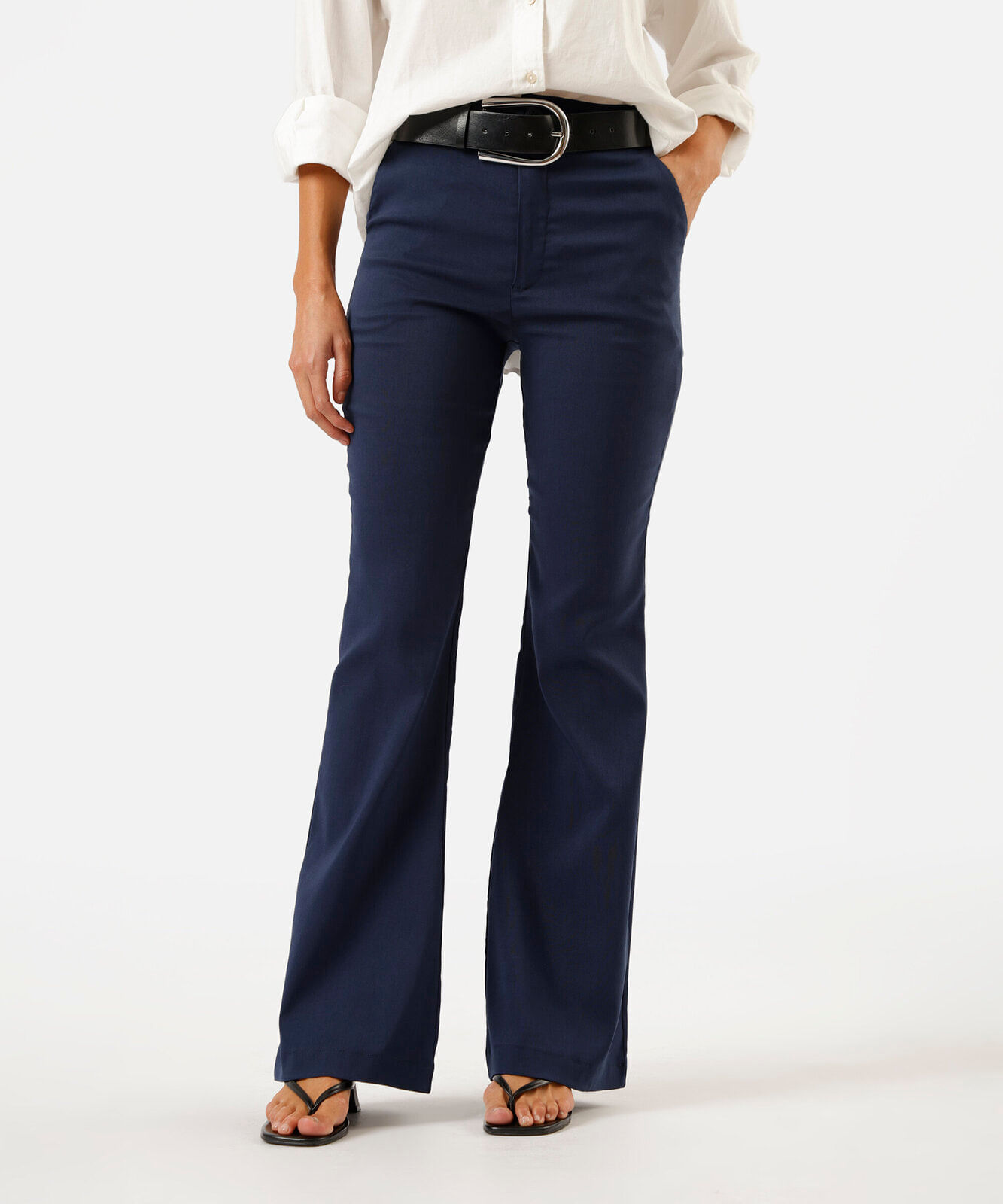 calça flare feminina cintura alta azul