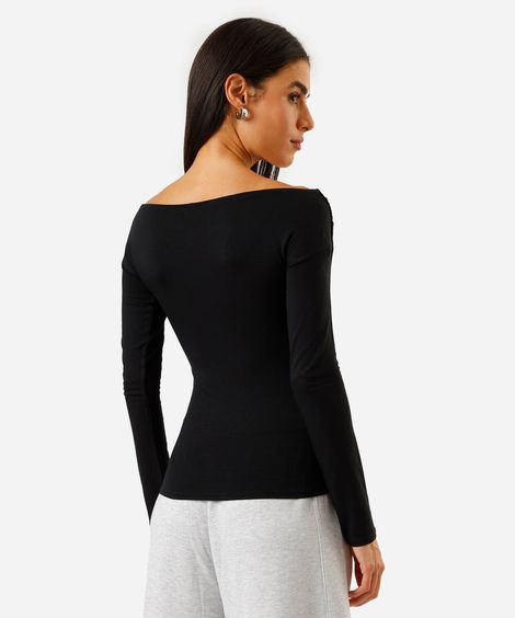 blusa feminina transpassada manga longa preta