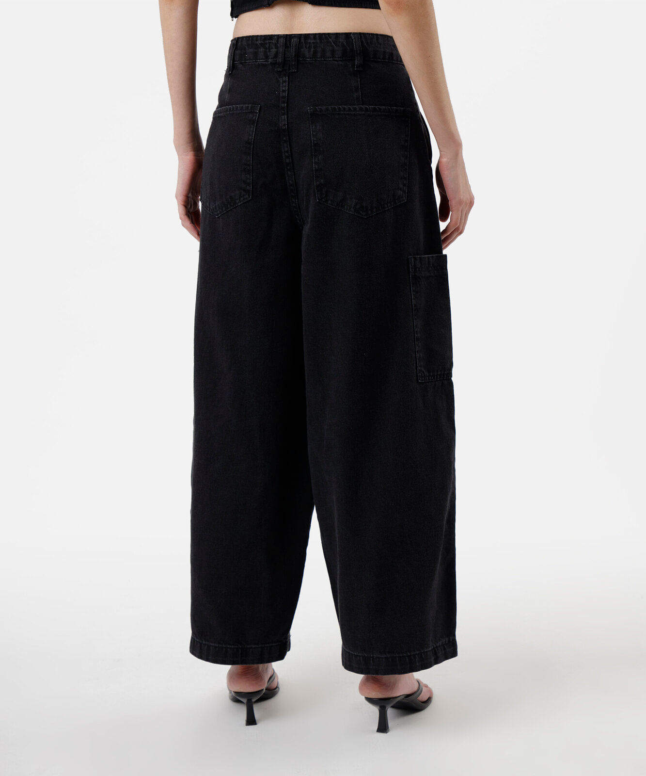calça baggy feminina jeans cintura média preta