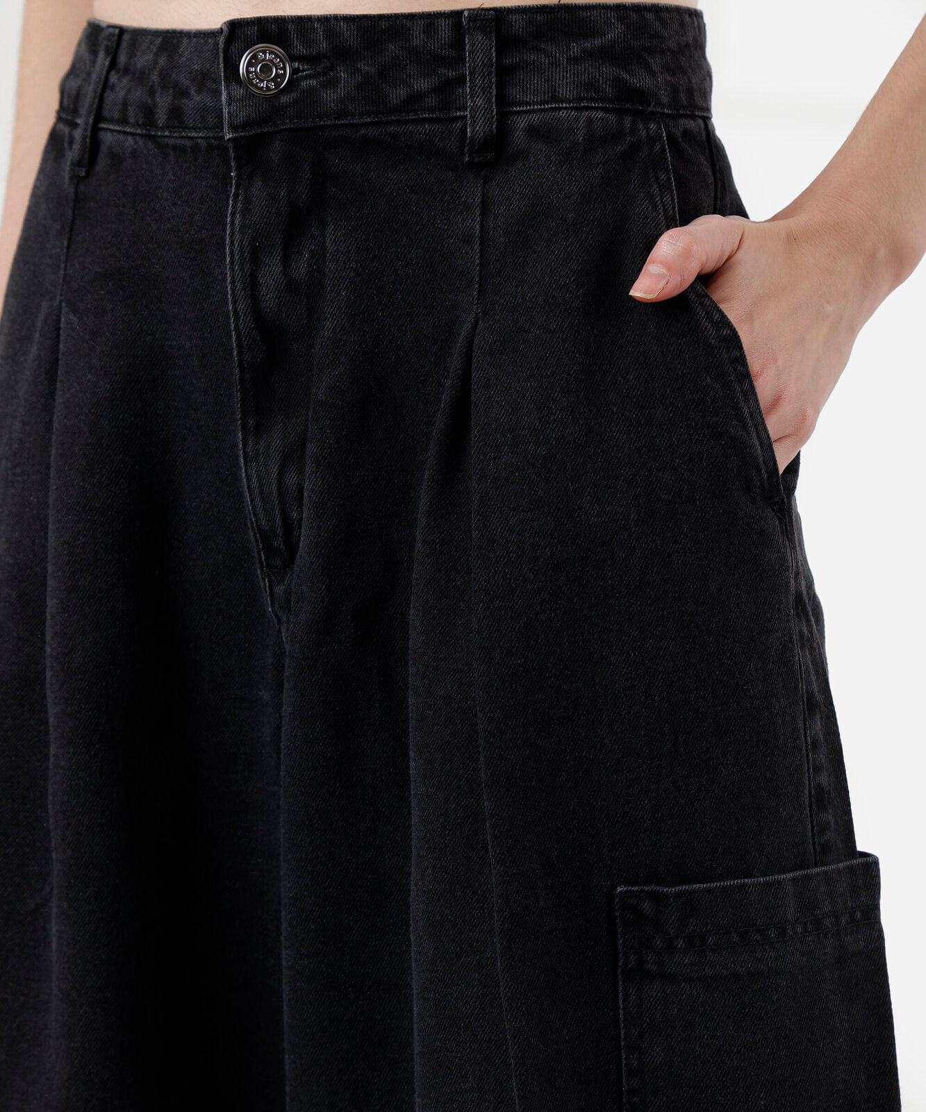 calça baggy feminina jeans cintura média preta