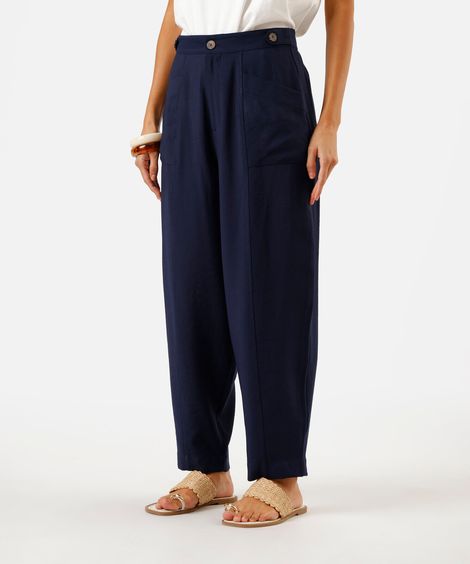 calça barrel feminina com botões azul