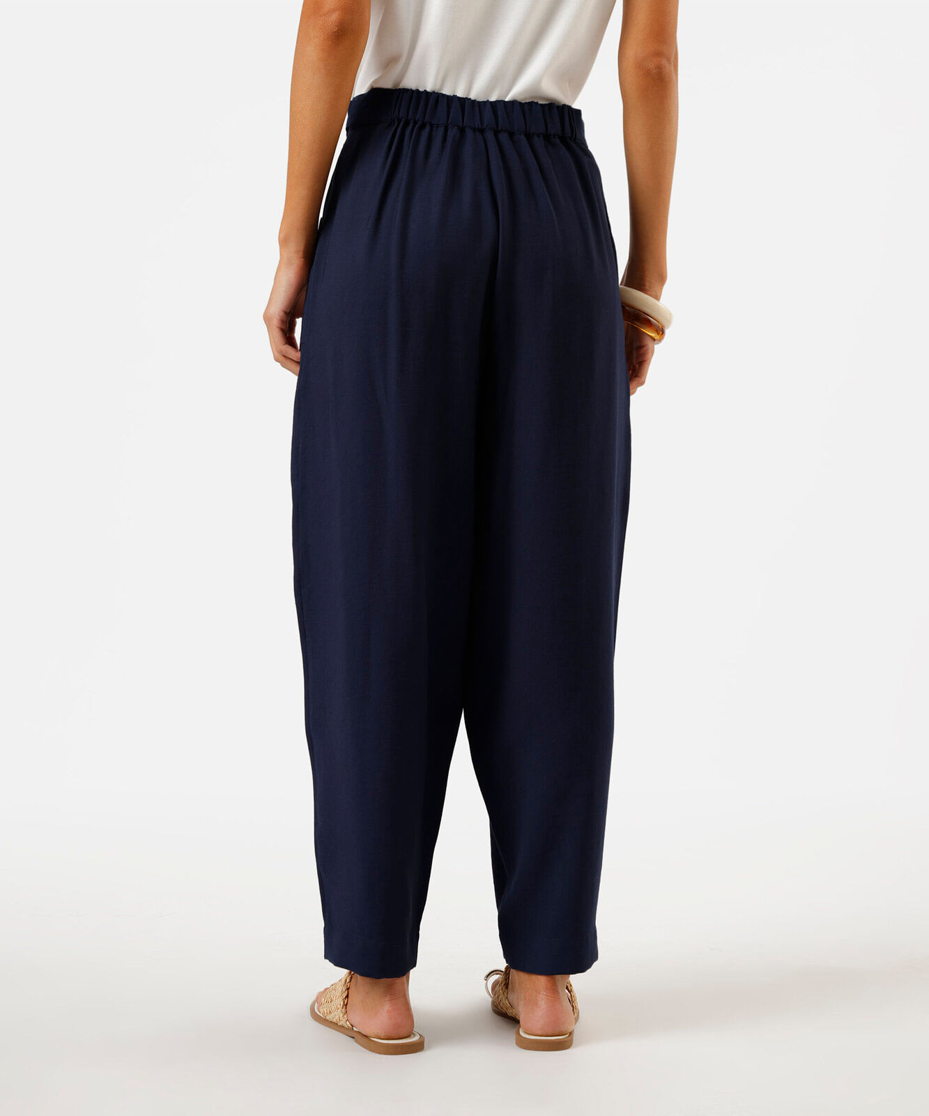 calça barrel feminina com botões azul