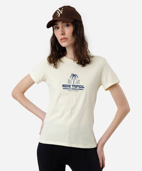 camiseta feminina de algodão noche tropical amarelo