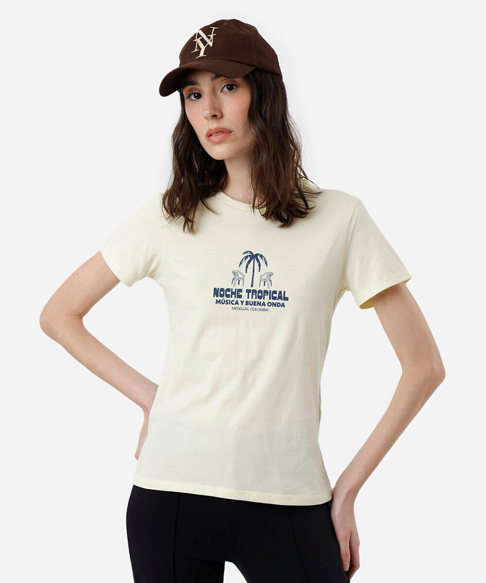 camiseta feminina de algodão noche tropical amarelo