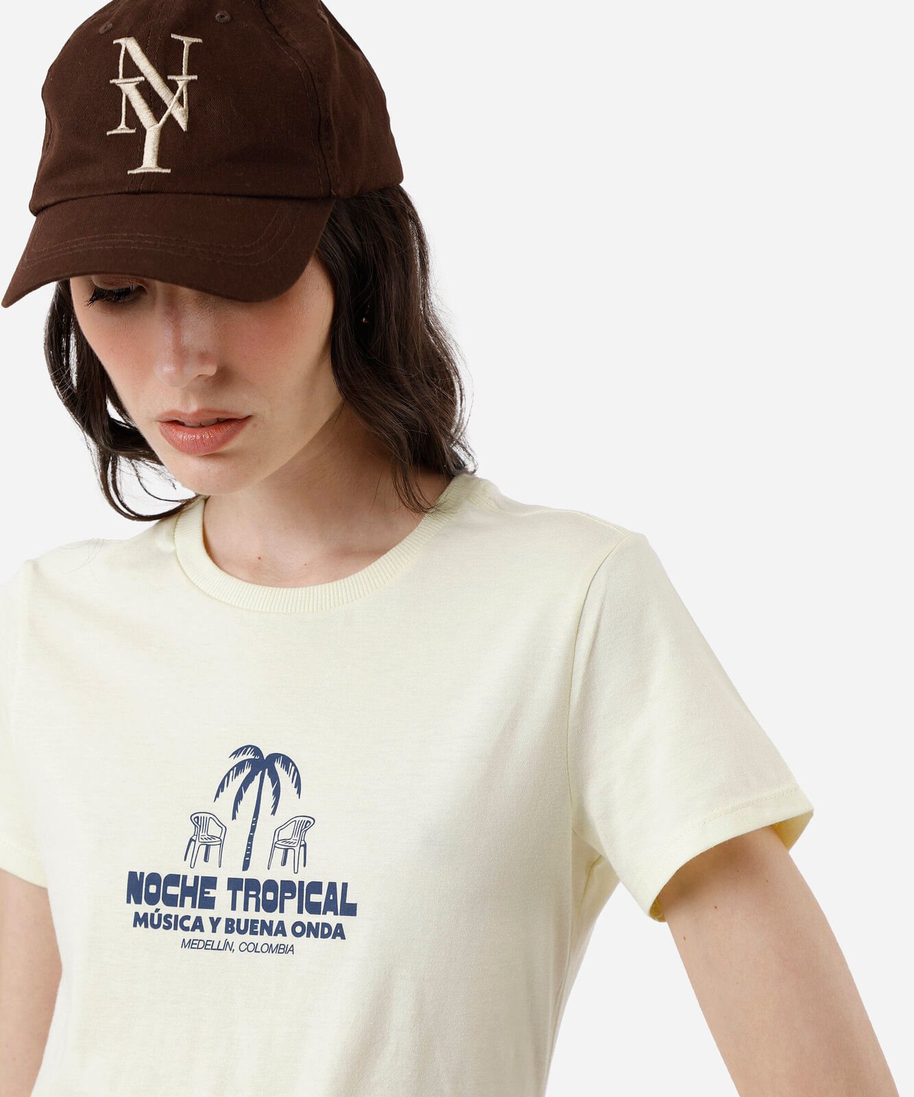 camiseta feminina de algodão noche tropical amarelo