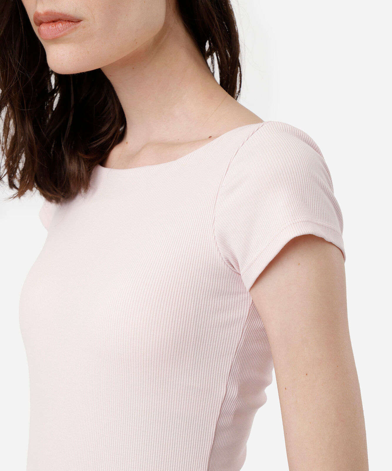 blusa feminina de algodão com bojo manga curta canelada rosa