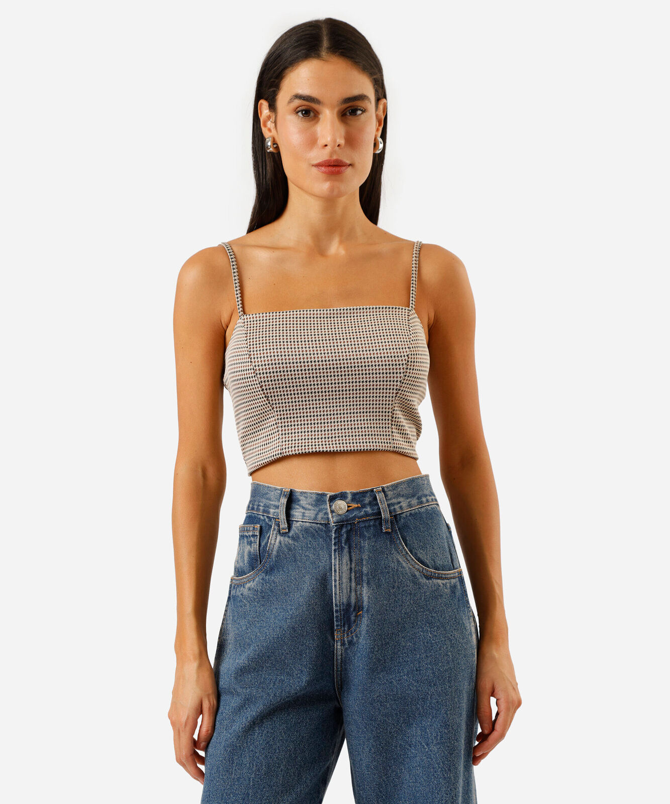 top cropped feminino com alças finas marrom