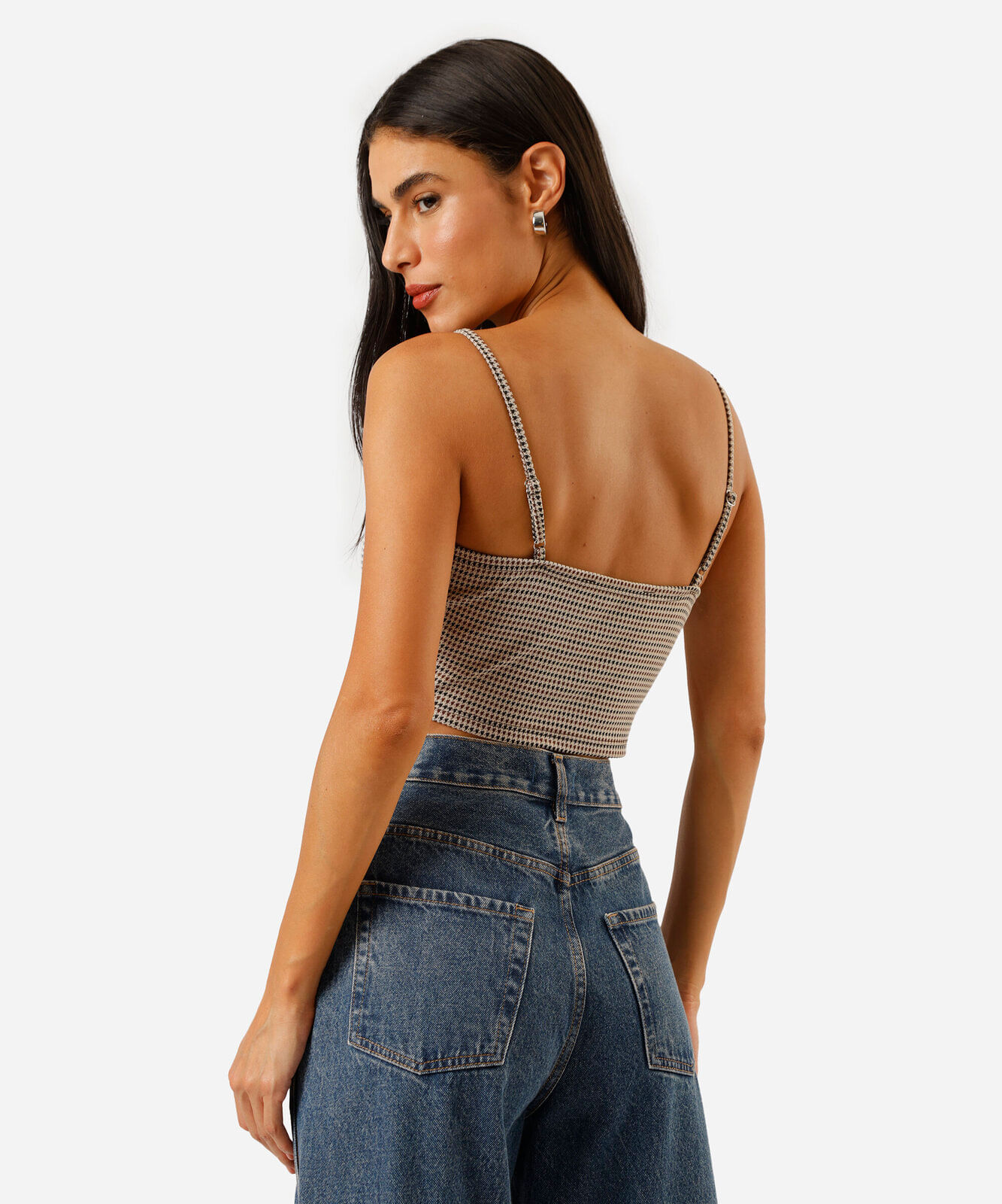 top cropped feminino com alças finas marrom