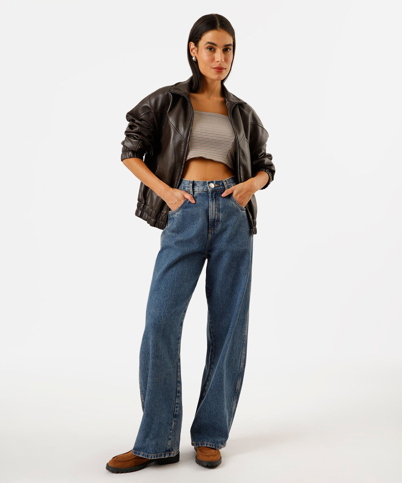 top cropped feminino com alças finas marrom