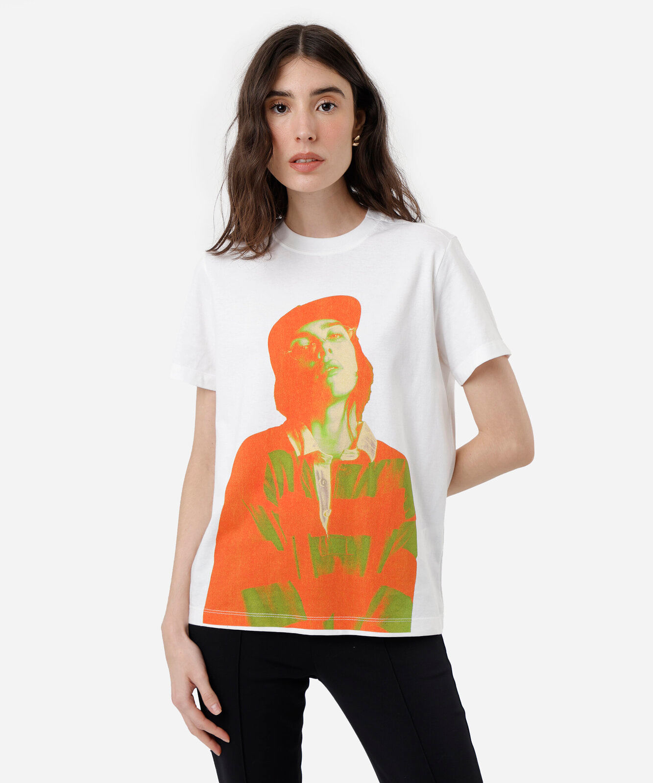camiseta feminina de algodão manga curta billie eilish off white