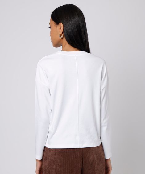 camiseta slim fit oversized feminina de algodão manga longa mindset branca