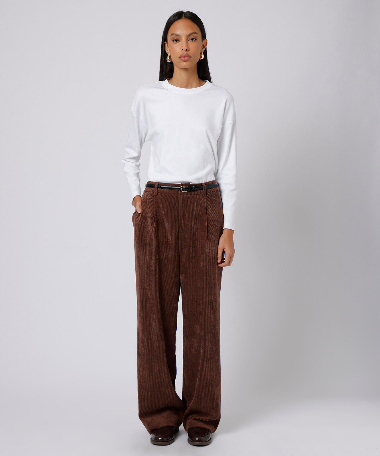 camiseta slim fit oversized feminina de algodão manga longa mindset branca