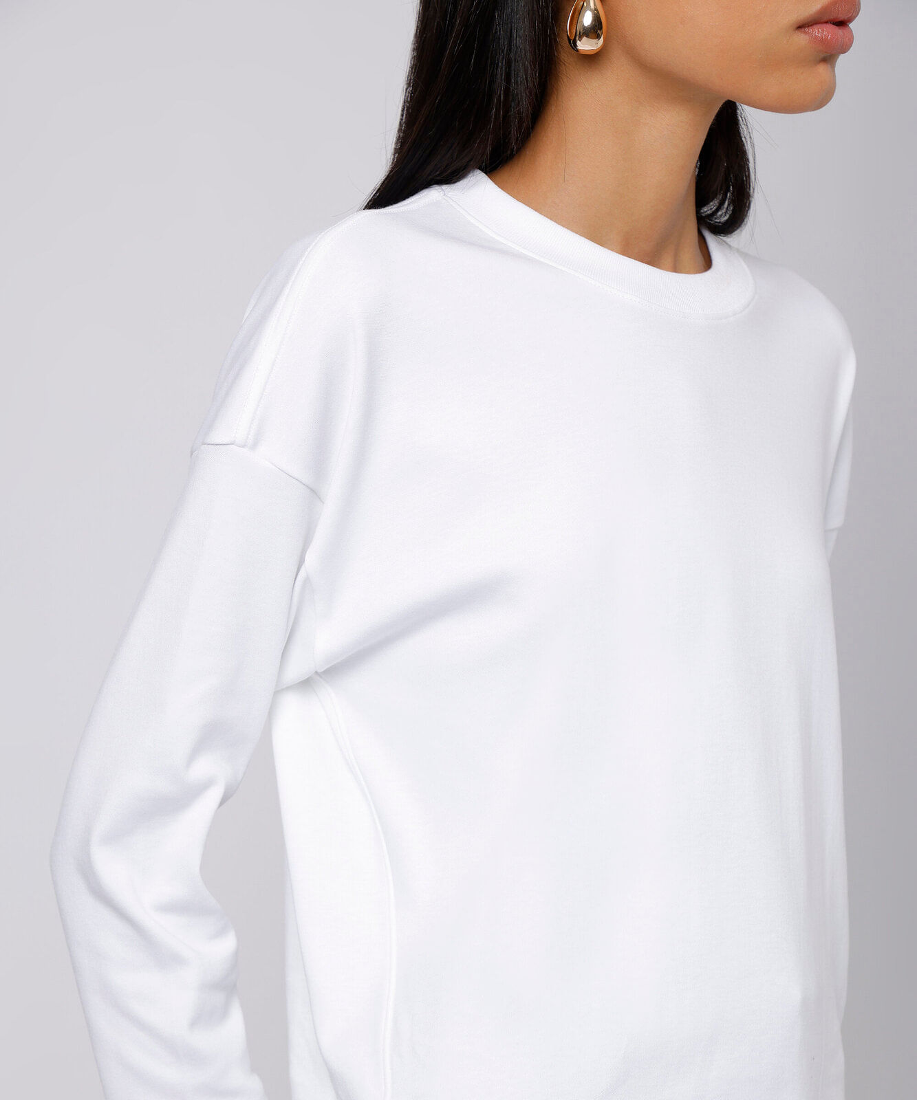camiseta slim fit oversized feminina de algodão manga longa mindset branca