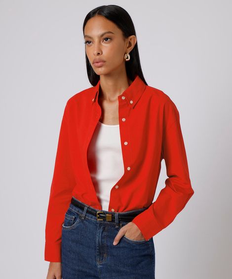camisa feminina de algodão manga longa mindset vermelha