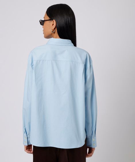 camisa feminina de algodão manga longa mindset azul
