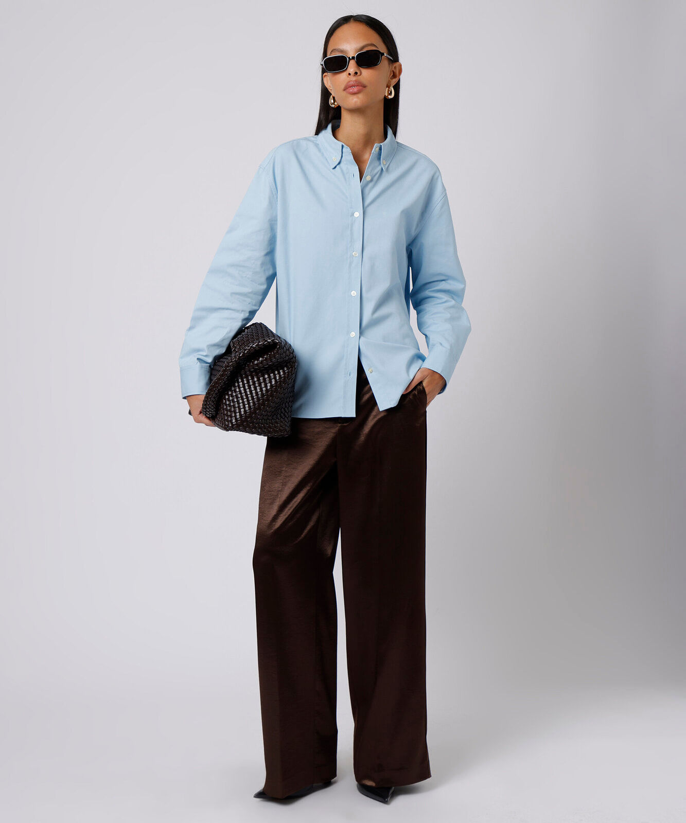 camisa feminina de algodão manga longa mindset azul