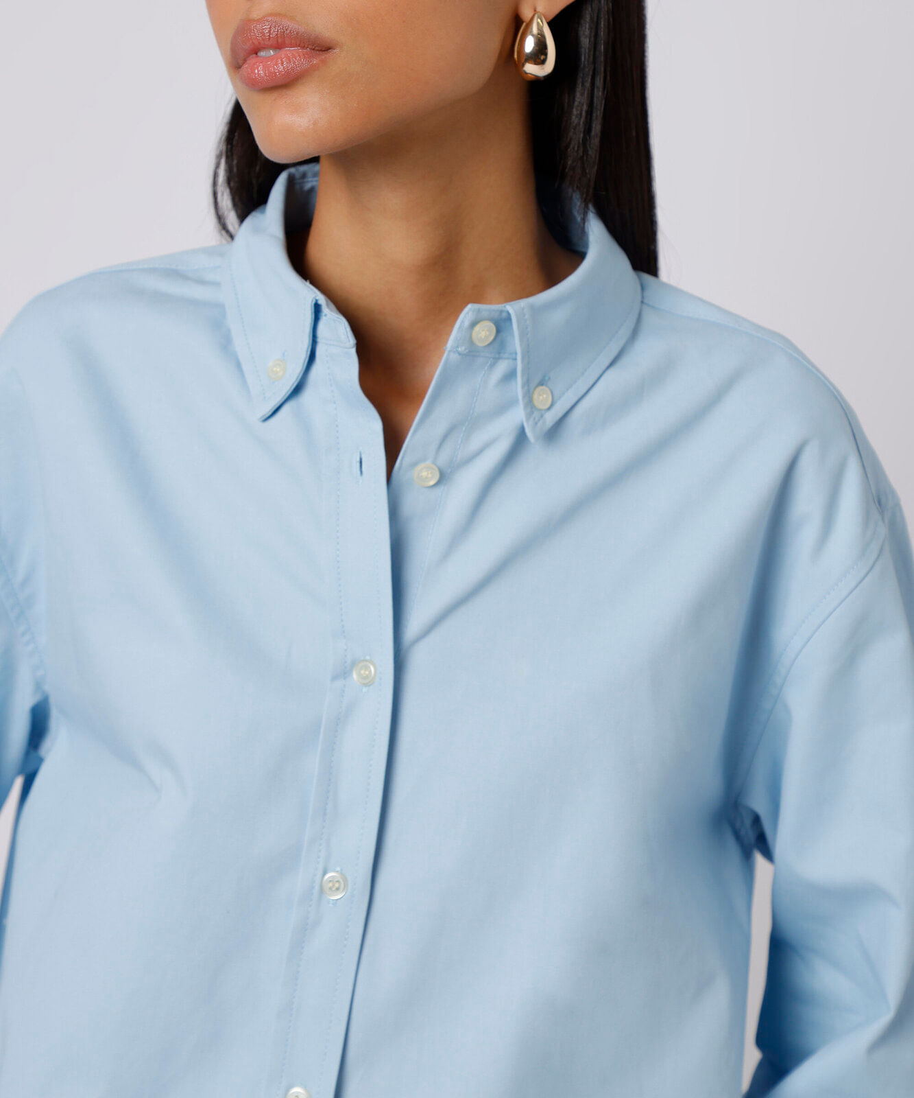 camisa feminina de algodão manga longa mindset azul