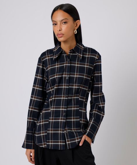 camisa acinturada feminina manga longa xadrez mindset colorida