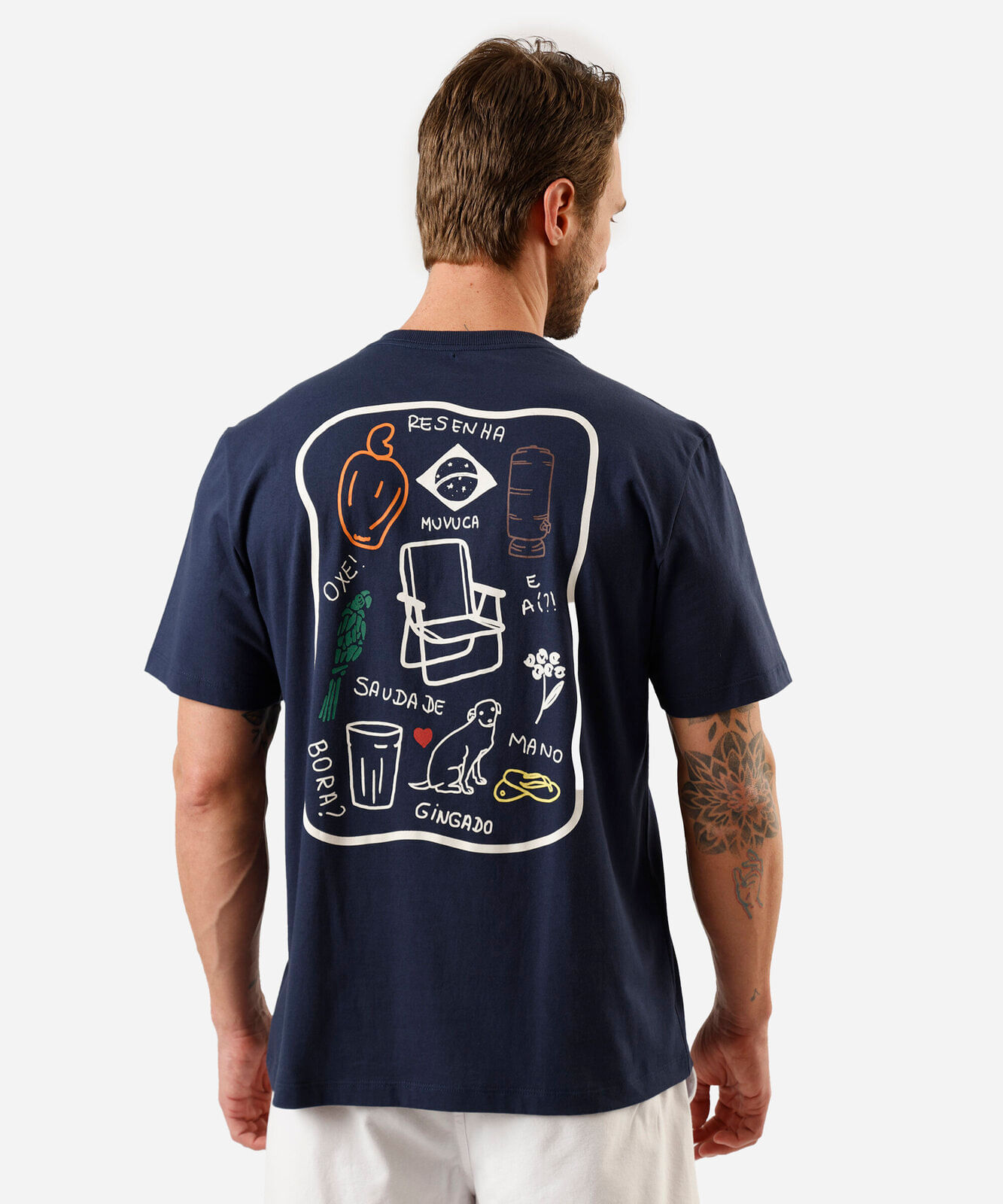 camiseta masculina de algodão manga curta estampada azul