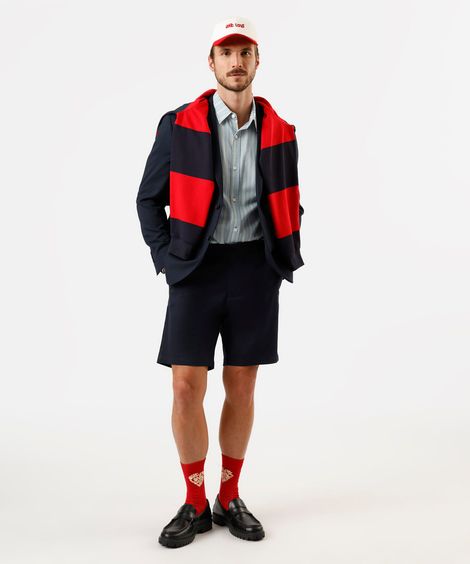 bermuda chino reta masculina de sarja azul