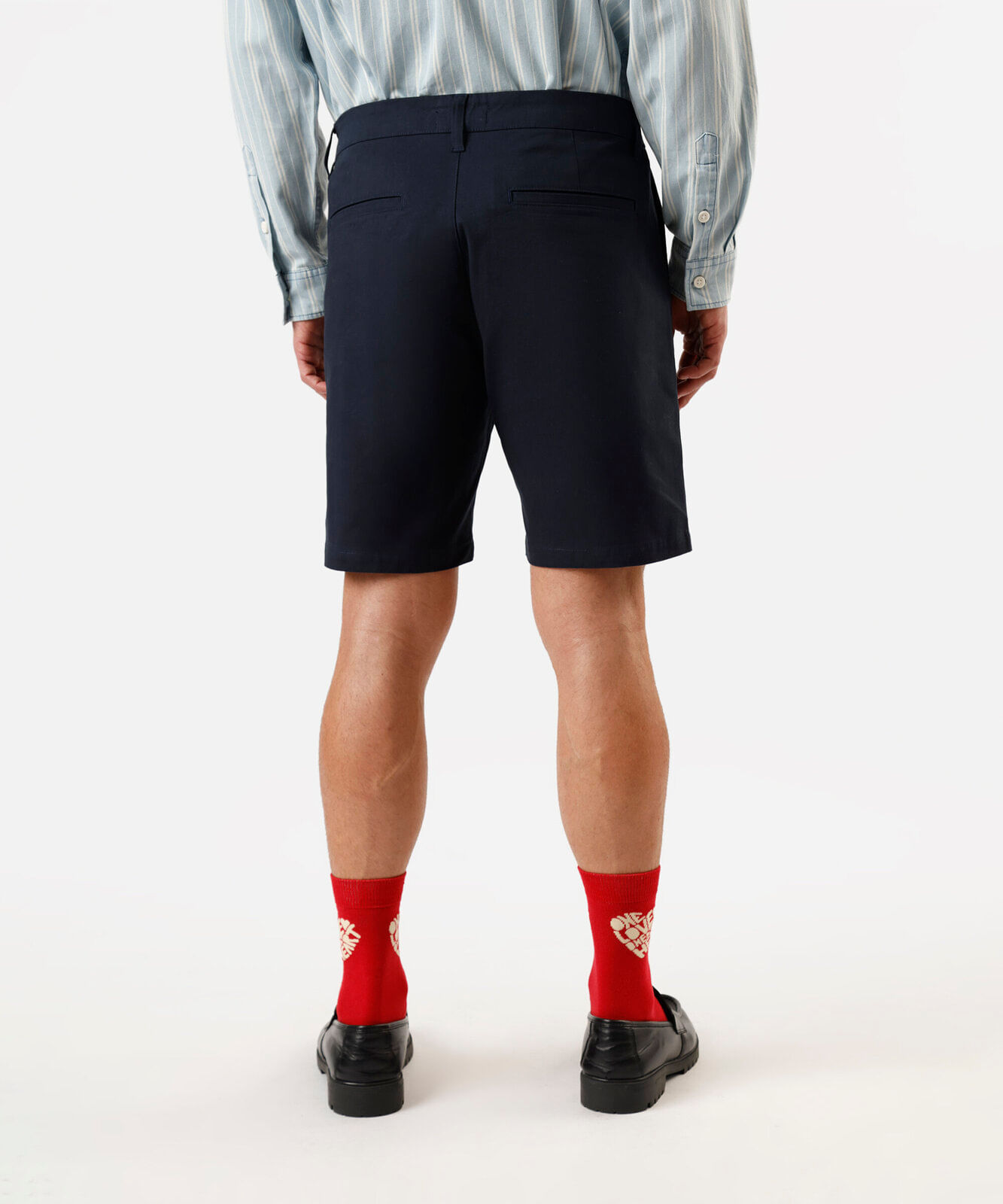 bermuda chino reta masculina de sarja azul