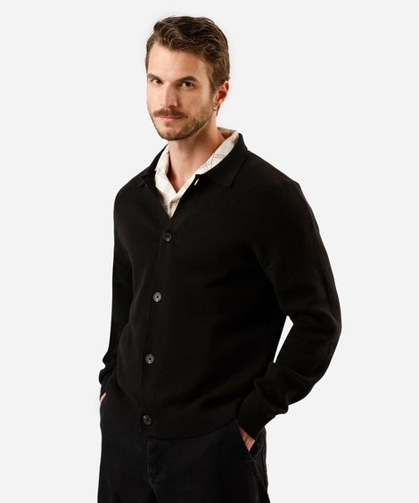 cardigan masculino de tricot com gola preto
