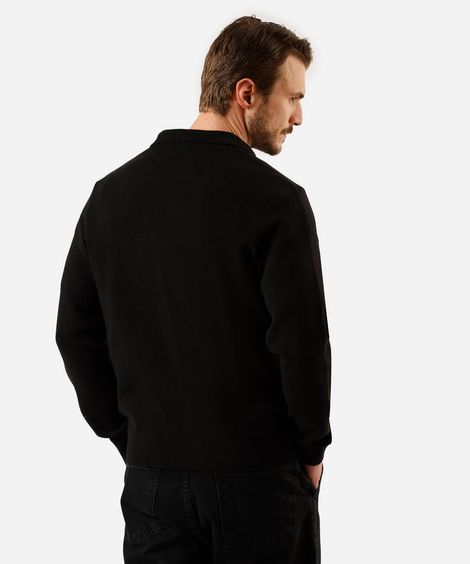 cardigan masculino de tricot com gola preto