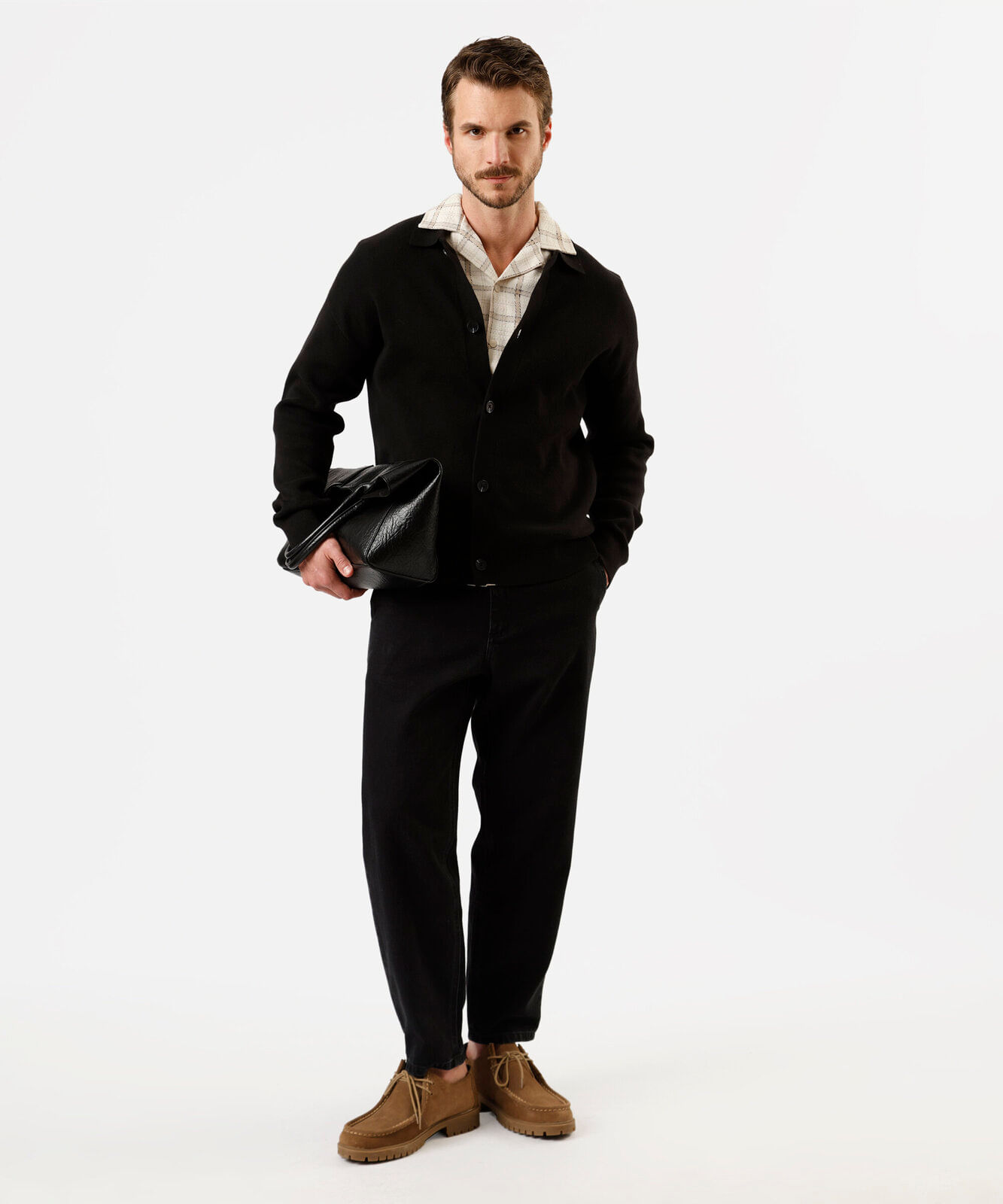 cardigan masculino de tricot com gola preto