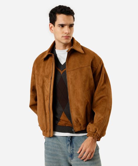jaqueta bomber oversized masculina de suede marrom