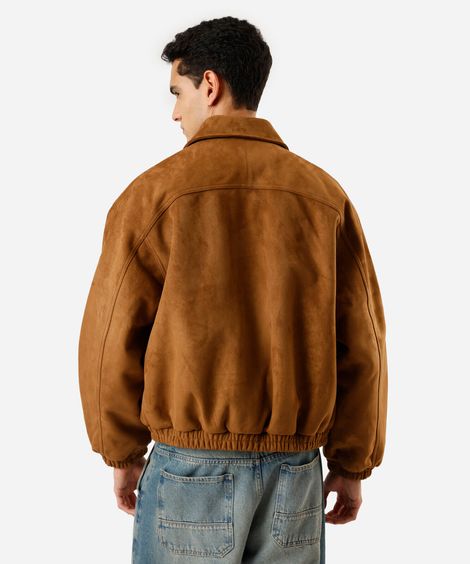 jaqueta bomber oversized masculina de suede marrom