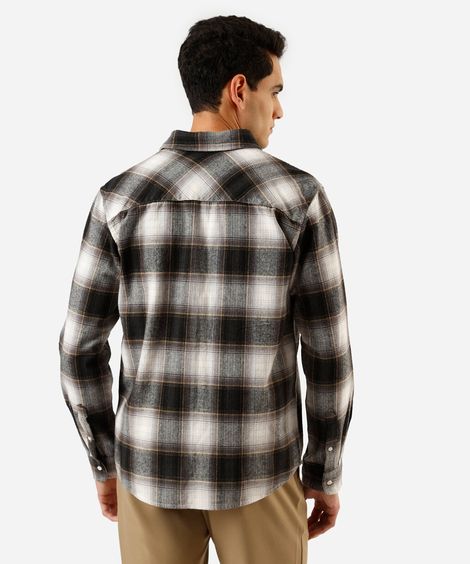 camisa comfort masculina de algodão manga longa xadrez preta