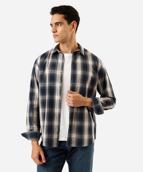 camisa masculina com algodão manga longa xadrez azul
