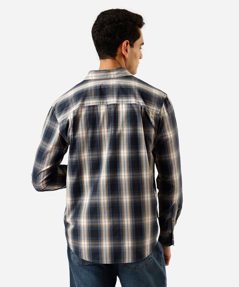 camisa masculina com algodão manga longa xadrez azul
