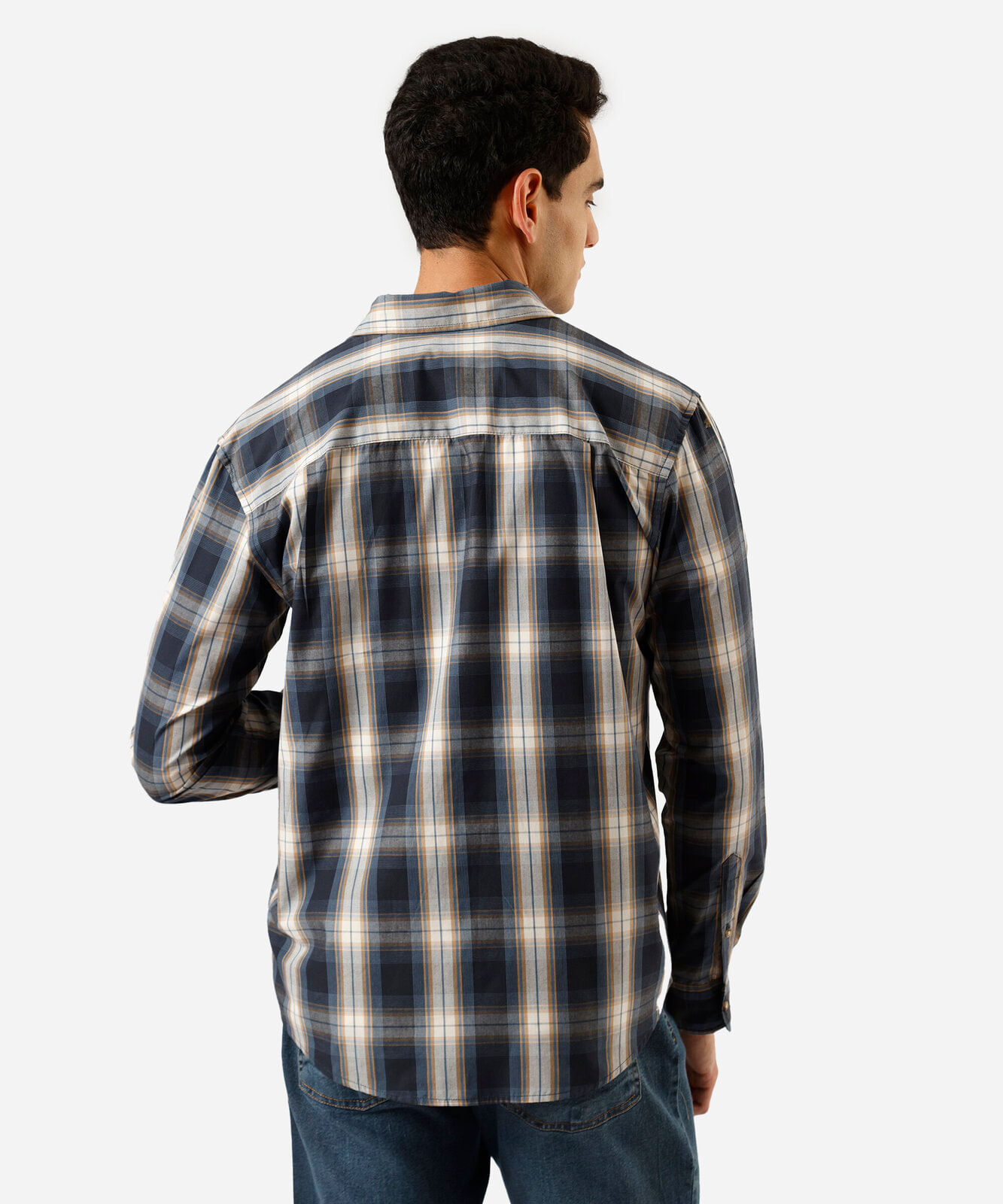 camisa masculina com algodão manga longa xadrez azul
