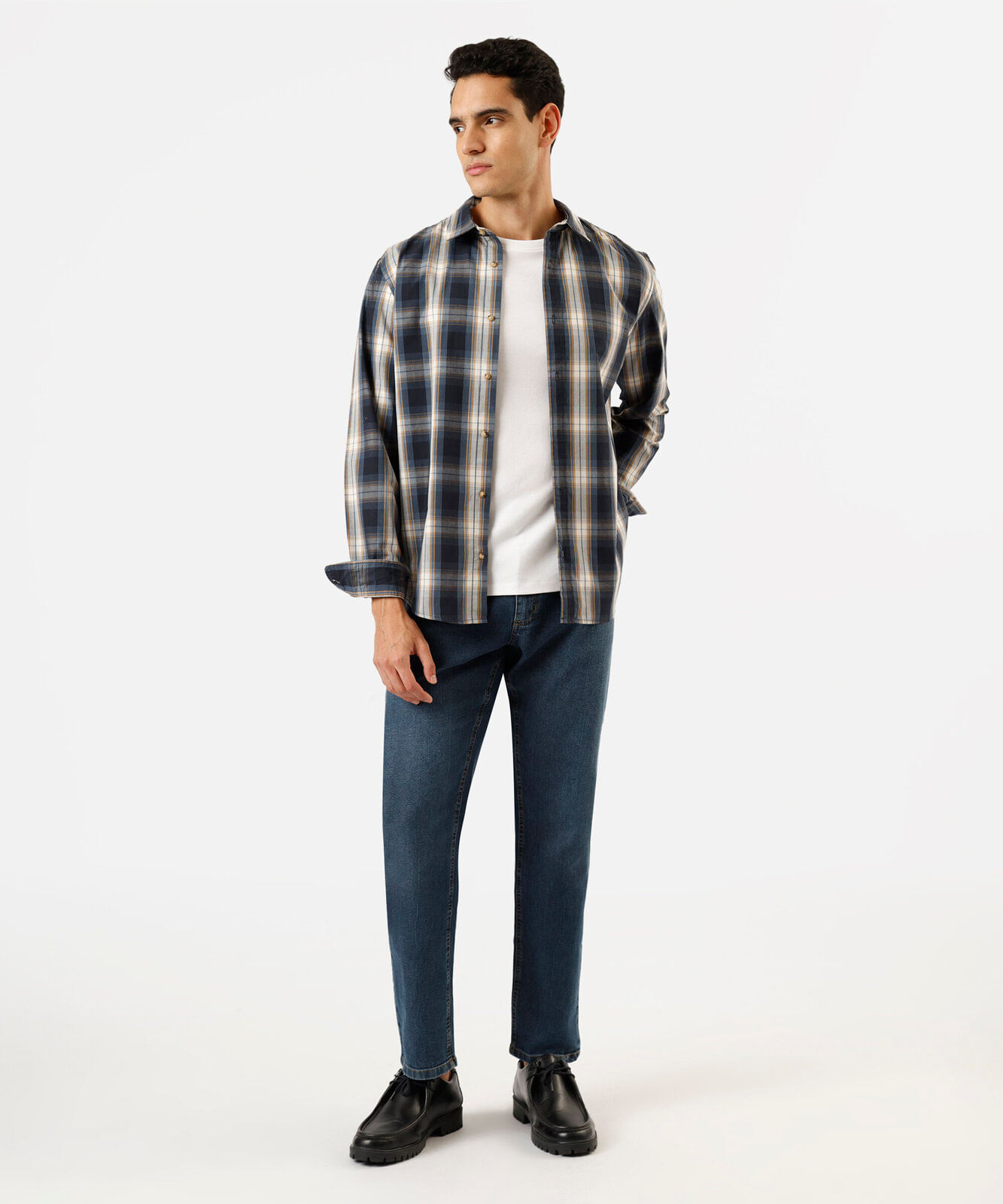 camisa masculina com algodão manga longa xadrez azul