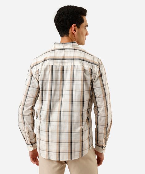 camisa masculina com algodão manga longa xadrez bege