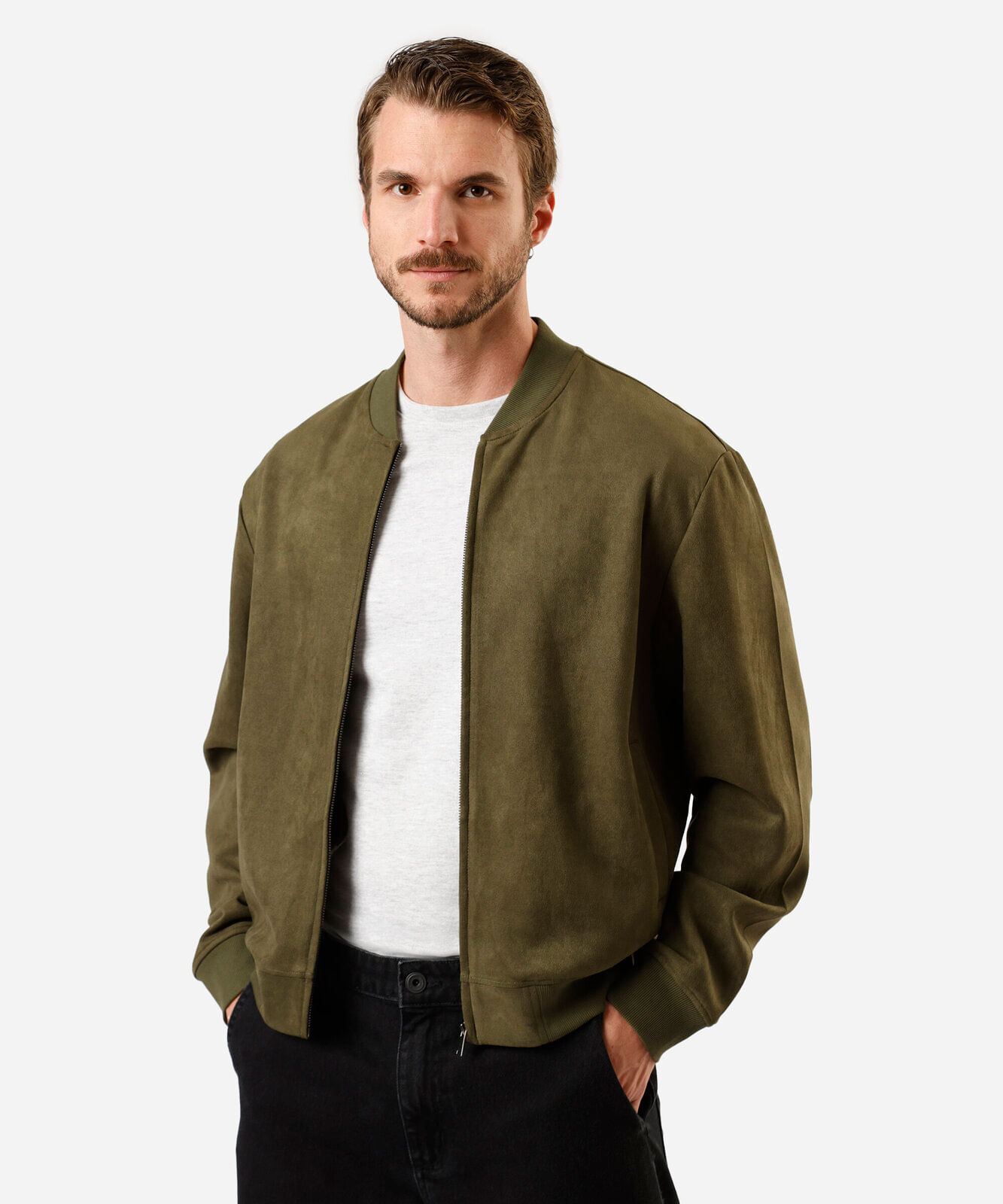 jaqueta bomber masculina de suede verde