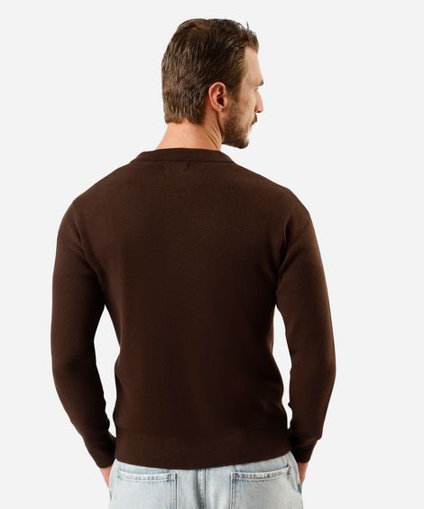 cardigan masculino de tricot com gola marrom