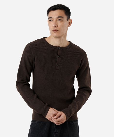 blusa slim fit masculina de tricot canelada marrom