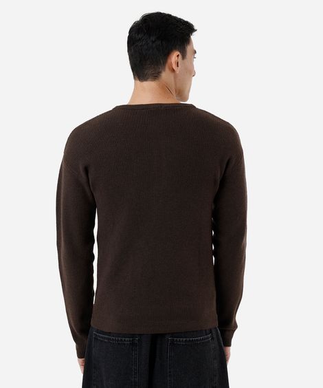 blusa slim fit masculina de tricot canelada marrom