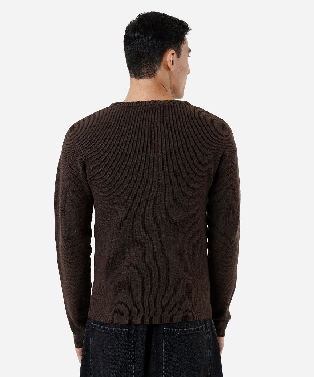 blusa slim fit masculina de tricot canelada marrom