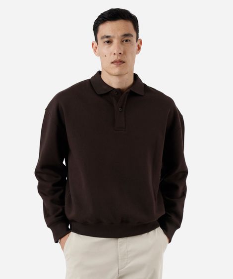 blusão oversized masculino de moletom com gola marrom