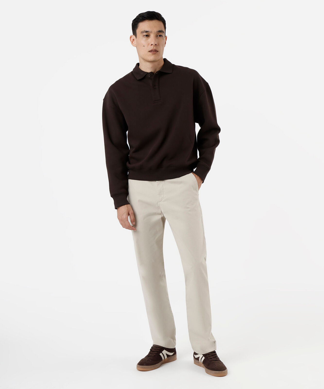 blusão oversized masculino de moletom com gola marrom
