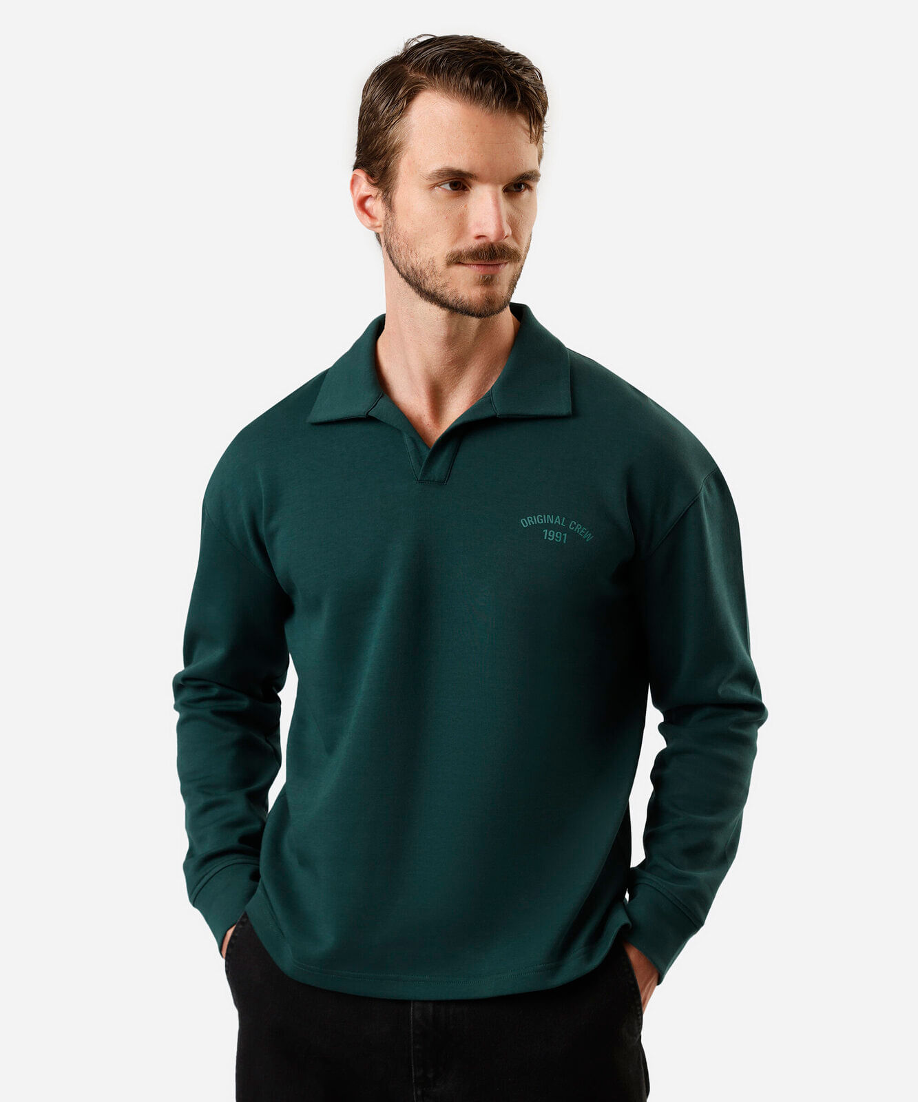 camiseta masculina manga longa com gola verde