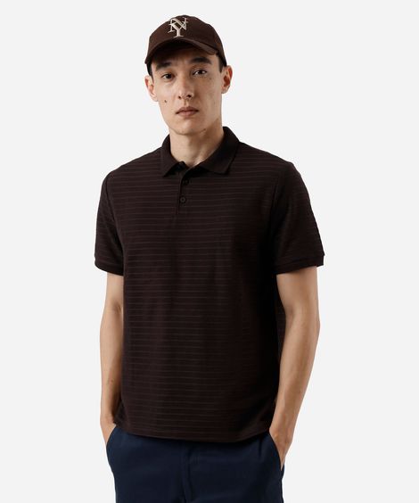 polo masculina com algodão manga curta texturizada marrom