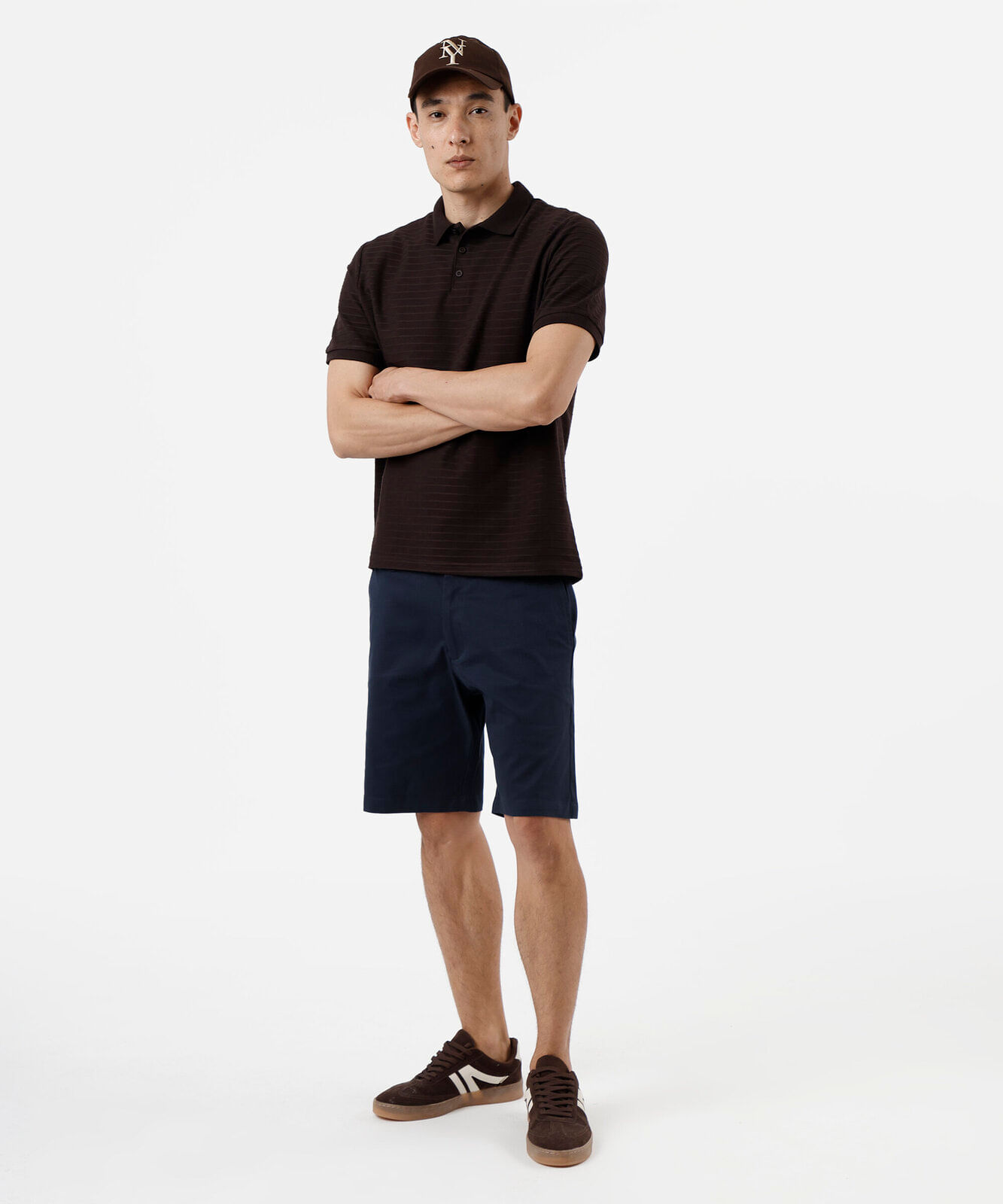 polo masculina com algodão manga curta texturizada marrom