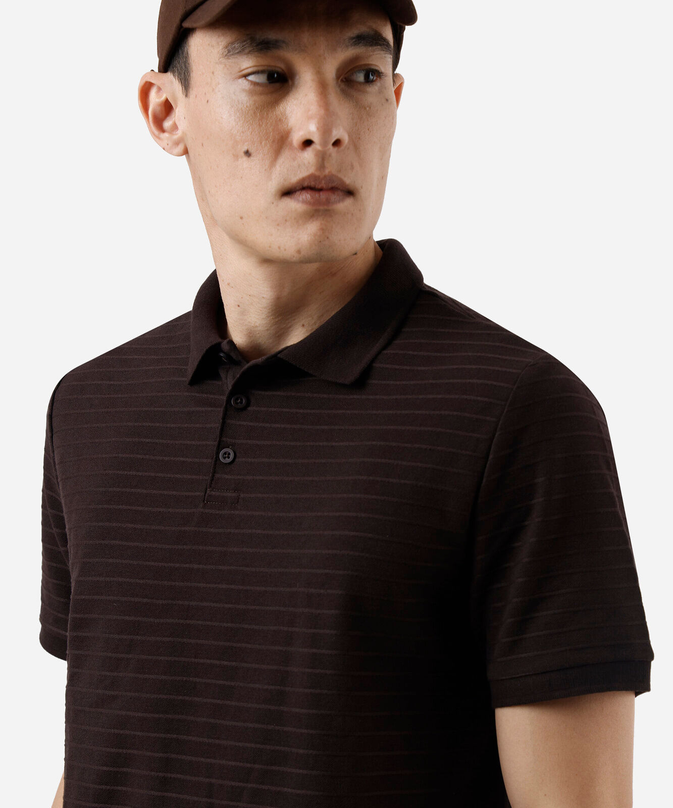 polo masculina com algodão manga curta texturizada marrom