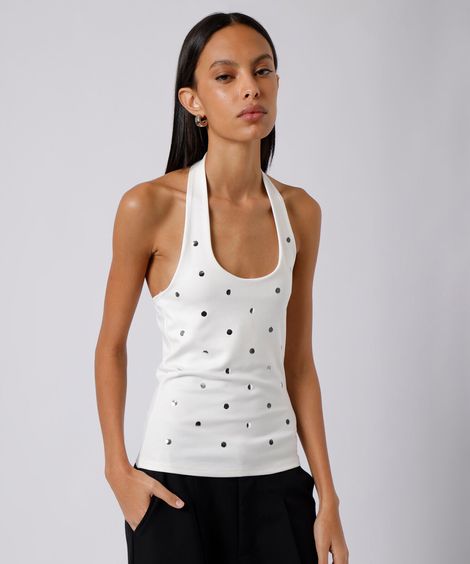 blusa frente única feminina com tachas mindset off white