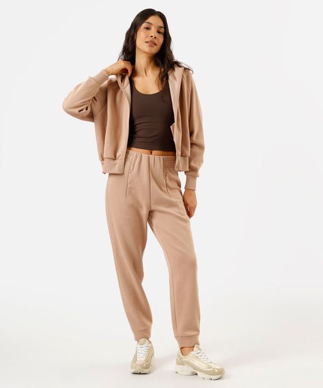 calça jogger feminina de moletom esportiva ace bege
