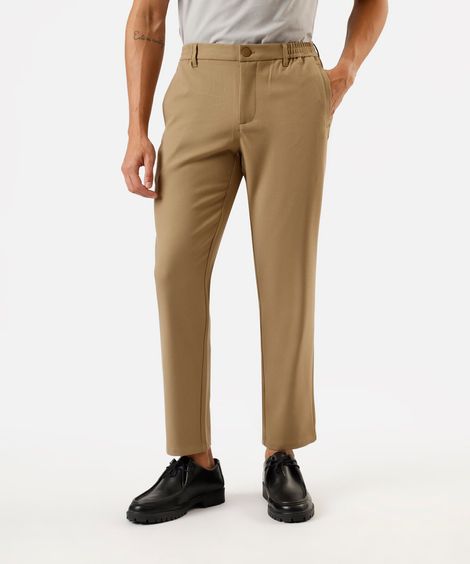 calça social slim masculina cós com elástico bege